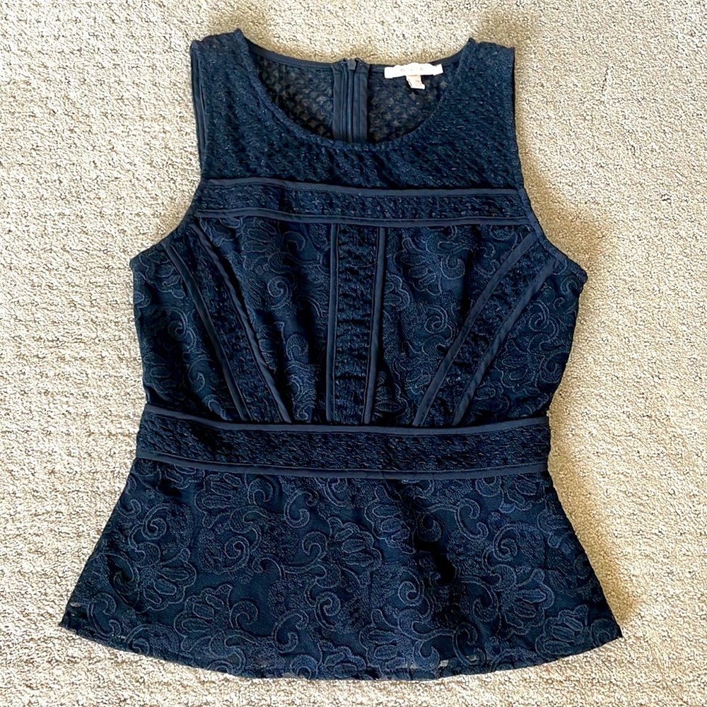 Skies Are Blue Black Lace Peplum Top Size XSP